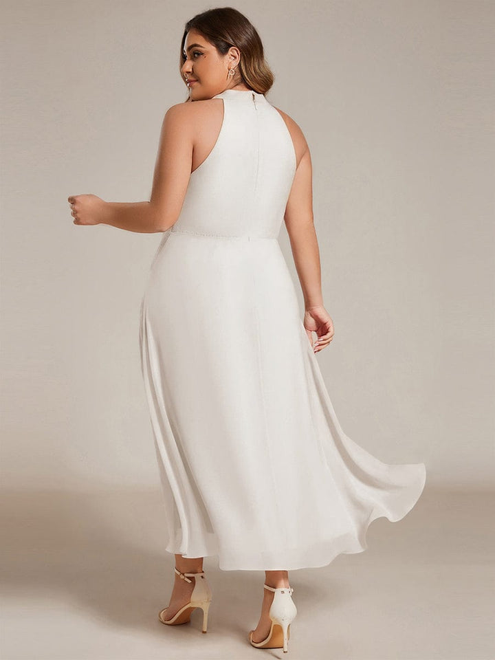 Schickes Party-Midikleid, A-Linie, Halterneck, Damen, festlich und auffallend.