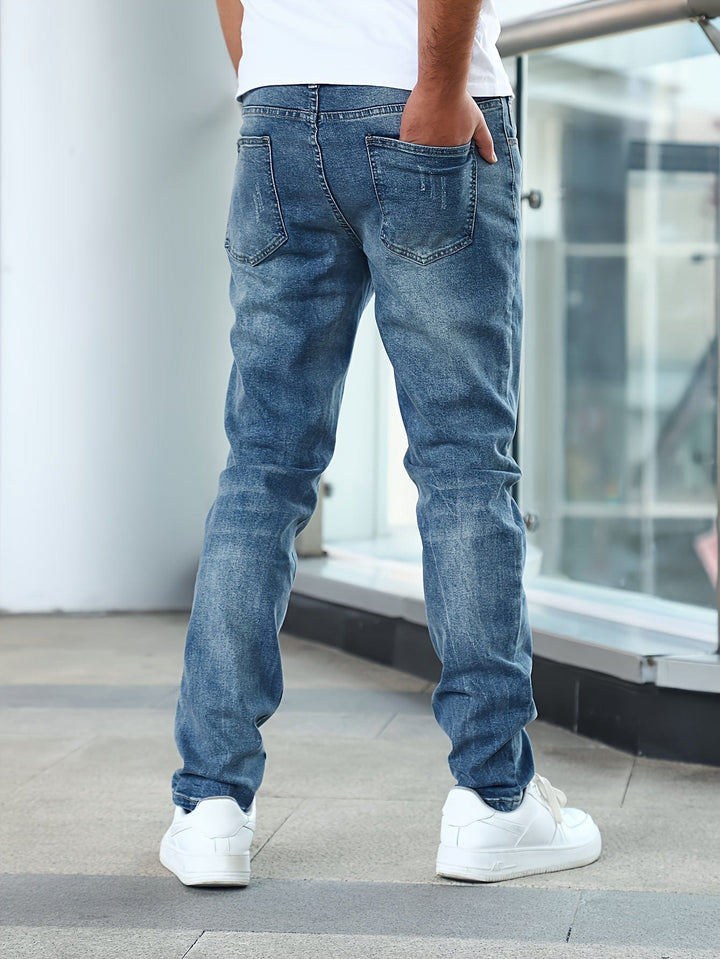 Schwarze Herren Stretch-Jeans in Denim-Qualität, moderne Alltagsjeans mit hohem Komfort, flexible Passform.
