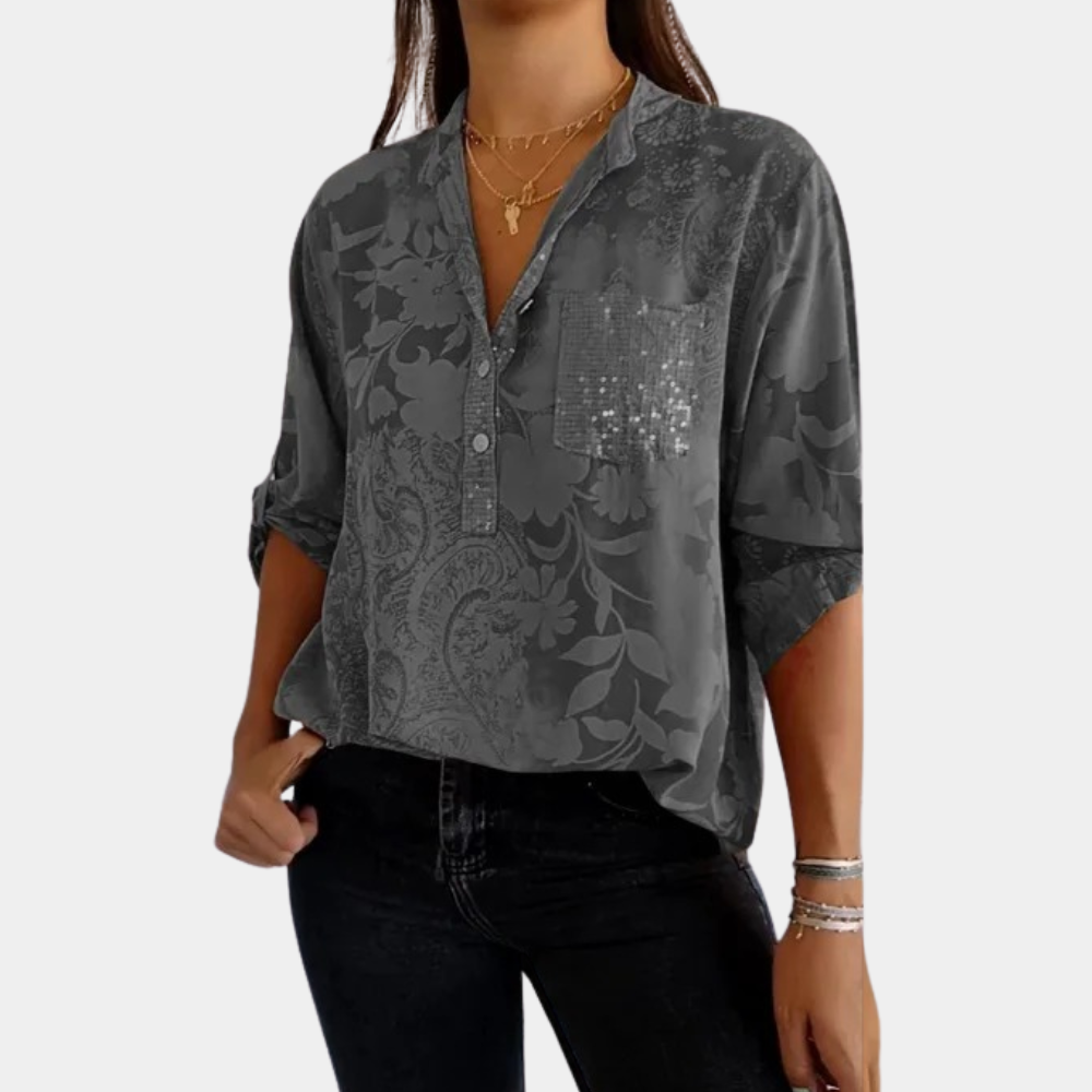Modische Damen V-Ausschnitt Print Bluse floral, halbarm, locker, komfortabel für Freizeit & Alltag.