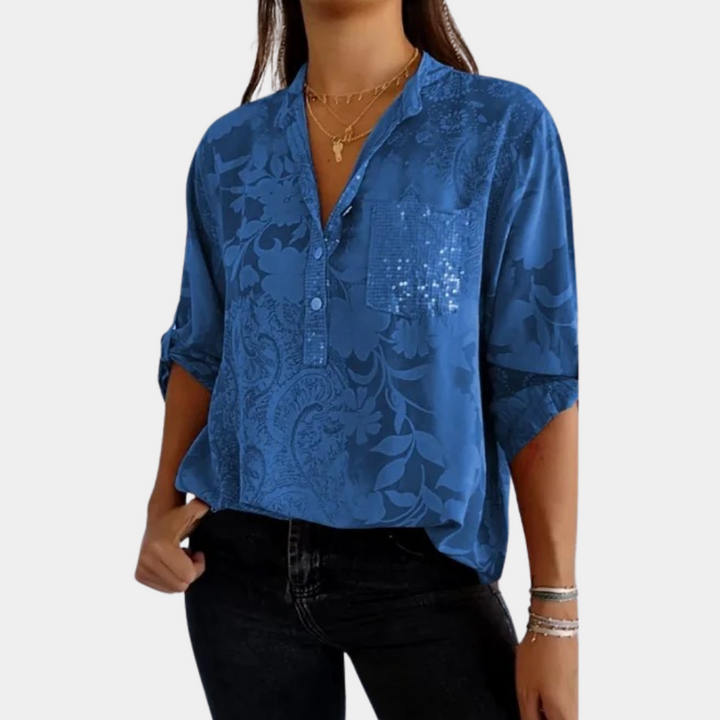 Vielseitige Damen Bluse mit floralem Print und V-Ausschnitt, halbarm, bequem, elegant für Alltag & Büro.