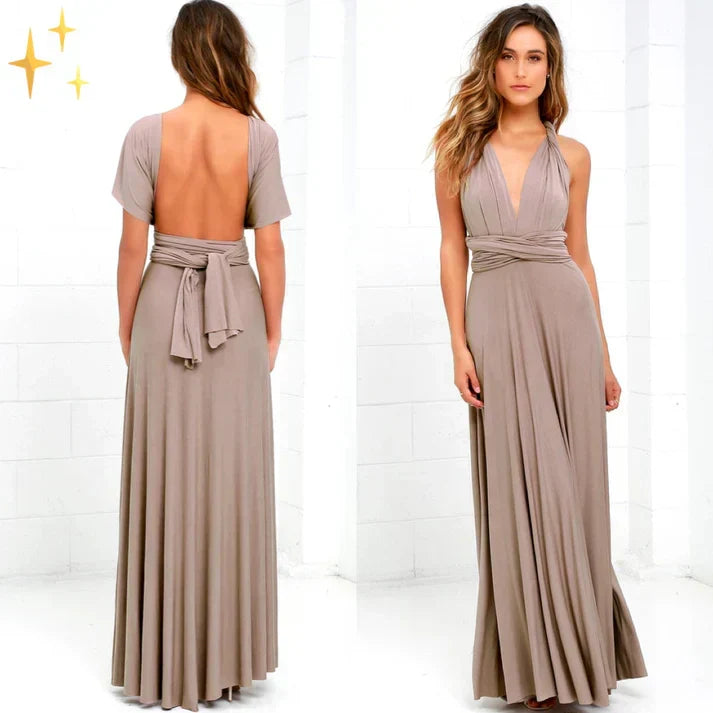 Langes Damen Sommer Maxikleid, wandelbares Wickelkleid. Elegant und vielseitig für Frühling & Sommer.