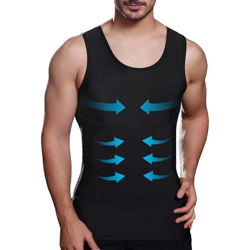 Schwarzes Herren Shaping Unterhemd, diskret unter Kleidung, bietet optimalen Komfort.