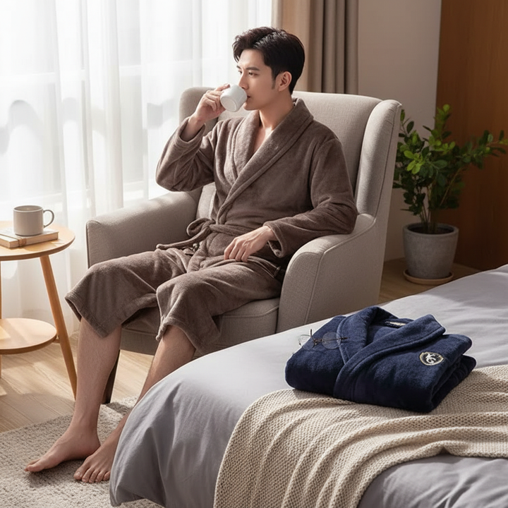Ultimativer Komfort: Herren Morgenmantel aus weichem Material für entspannte Momente.