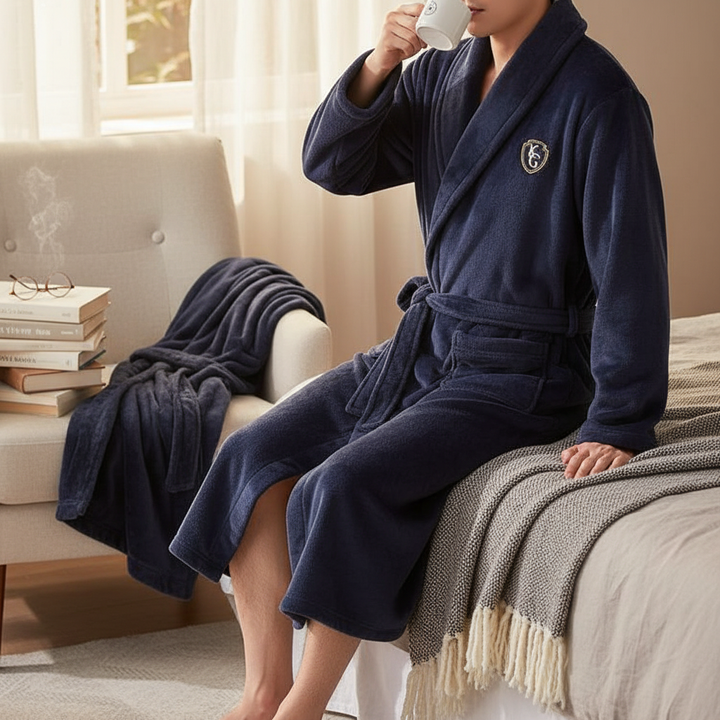 Vielseitiger Herren Bademantel: weicher Morgenmantel, Hauskleidung und Loungewear.
