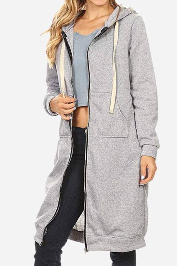 Bequemes Langarm Kapuzensweatshirt für Damen, warm & weich, mit praktischem Reißverschluss.