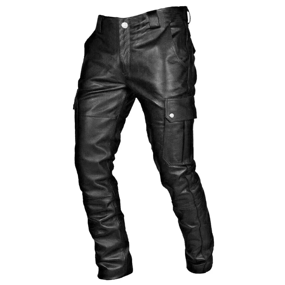 Figurbetonte schwarze Herren Bikerhose von RoadVance, aus Leder, perfekt für Freizeit und urbanen Streetwear-Look.