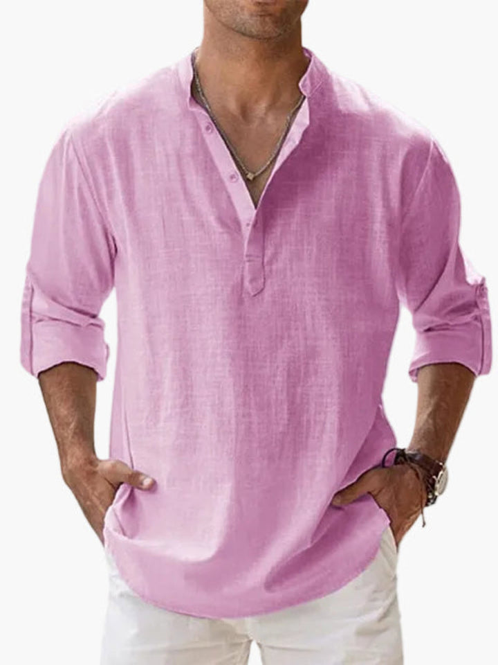 Vielseitiges Herren Freizeithemd als Henley-Shirt mit Krempelärmeln, perfekt für Sommer, Freizeit & Casual-Anlässe.