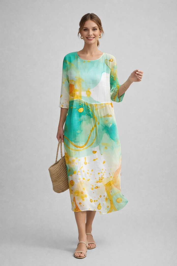 Luftiges Damen Midikleid mit floralem Muster. Ideal als elegantes Sommerkleid für Büro, Party oder Freizeit.