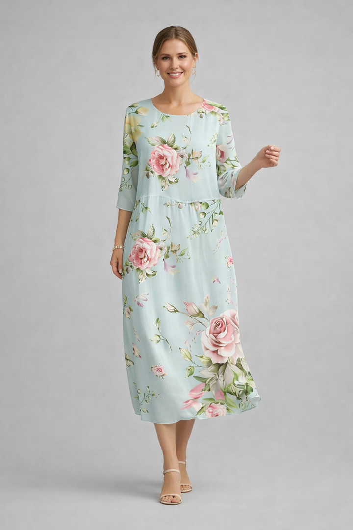 Damen Sommer Midikleid mit Blumenmuster, leichtes, luftiges Freizeitkleid für warme Tage, elegant & bequem.