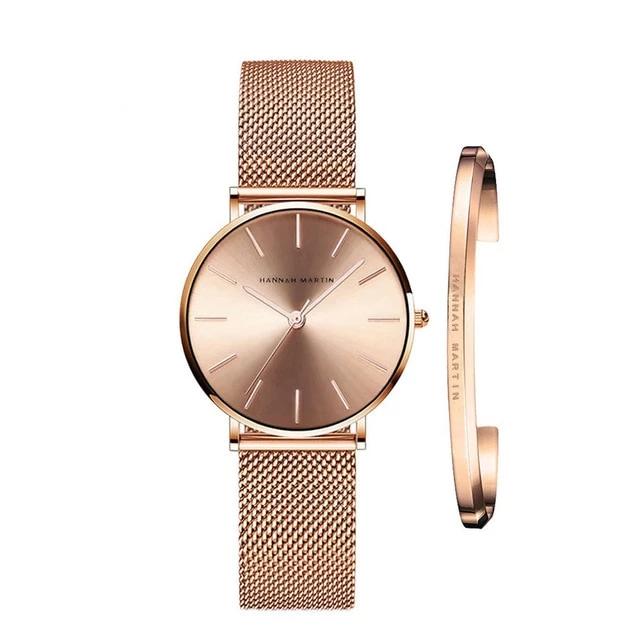 Wasserdichte Damen-Armbanduhr aus Edelstahl, modernes Design, mit zusätzlichem filigranen Schmuckarmband.