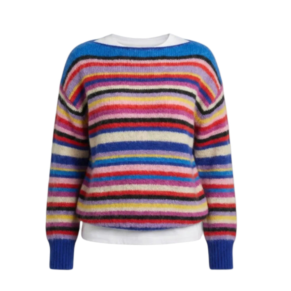 Bequemer Damen Langarm Strickpullover mit fröhlichem Streifenmuster, perfekt für Freizeit und Casual-Outfits.