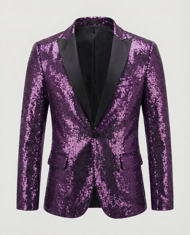 Auffälliger roter Pailletten Blazer für Herren. Ein stylischer Glitzer Blazer für festliche Anlässe & Diskotheken.
