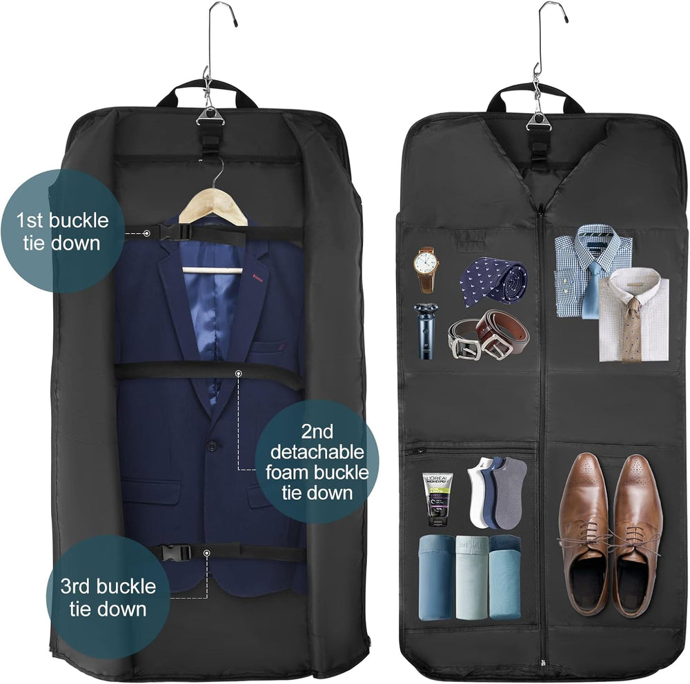 Praktische faltbare Kleidungstasche, ideal als Anzug-Organizer und Handgepäck für Reisen. Mit Schultergurt.