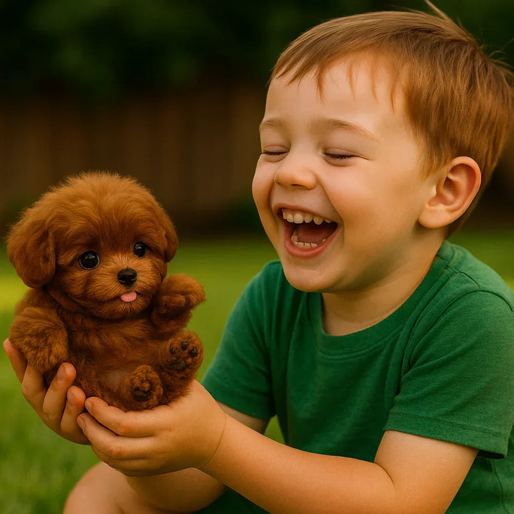 Lebensechter Plüschwelpe mit realistischen Bewegungen & Hundegeräuschen; interaktives Kinderspielzeug.