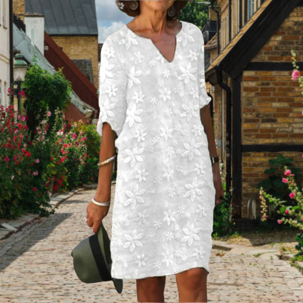 Schickes Damen Midikleid mit V-Ausschnitt, taillierter Schnitt & Blumenmuster – elegantes Hochzeitsgastkleid.