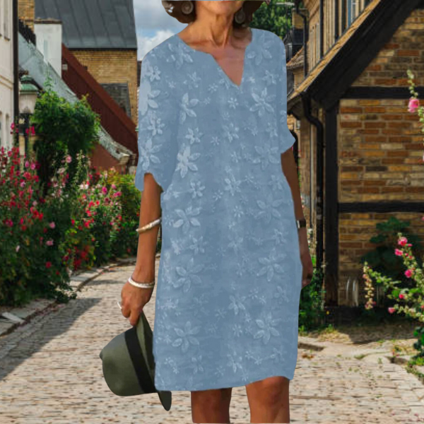 Festliches Hochzeitsgast Midikleid für Damen mit V-Ausschnitt und elegantem Blumenmuster. Ideal für Partys.