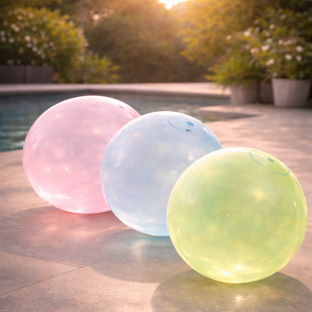 Großer, bunter PVC-Riesenball für die ganze Familie. Ideal als aufblasbares Gartenspiel & Strandspielzeug im Sommer.