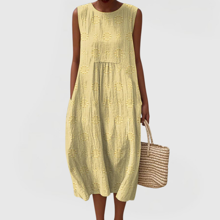 Damen Strandkleid, ärmellos, mit lockerer Passform und nützlichen Taschen, ideal für einen entspannten Sommertag.
