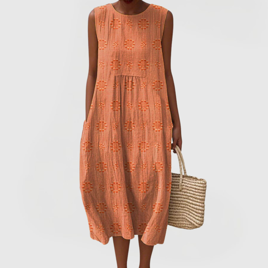 Damen Sommerkleid, ärmellos, Relaxed Fit, mit Taschen. Perfekt als Freizeitkleid oder Strandmode.