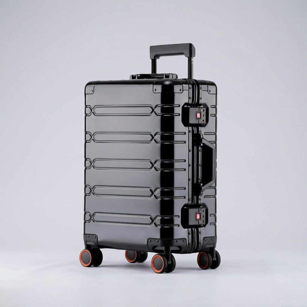Aluminiumkoffer mit 360°-Spinner-Rollen & TSA-Schloss. Perfekt als Hand- oder Aufgabegepäck für Business & Urlaub.
