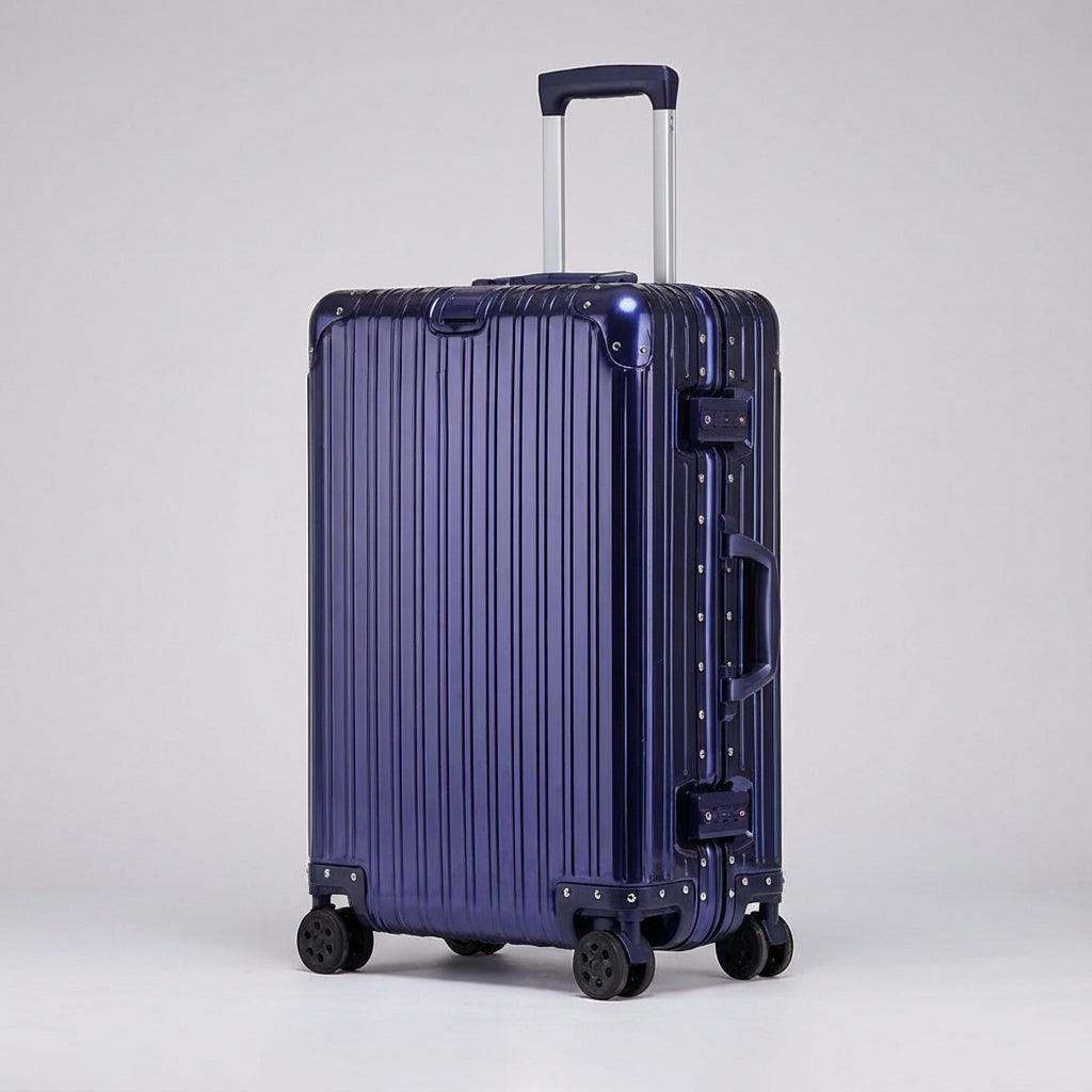 Schützender Hartschalen-Trolley aus Aluminium-Magnesium. Ideales Handgepäck für sicheres Reisen.