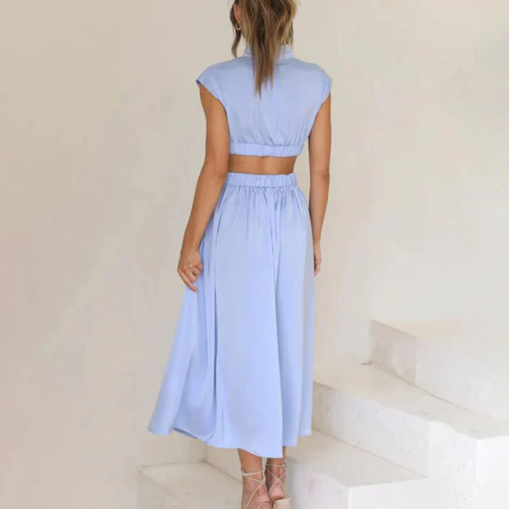 Elegantes ärmelloses Damen Maxikleid in Gelb, leicht und luftig, ideal für Sommerfeste & Hochzeiten.