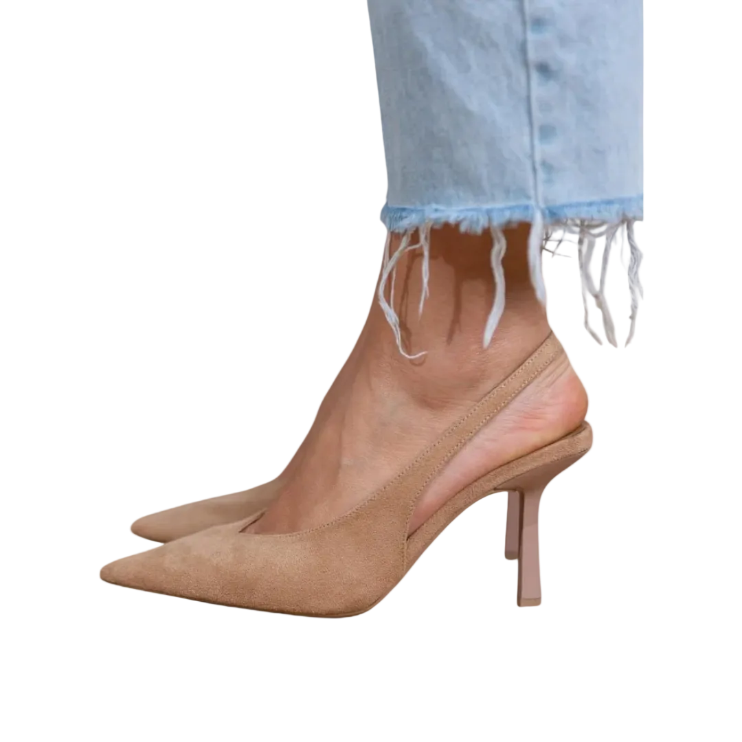 Damen orthopädische Stiletto High Heels in Wildlederoptik, spitz. Eleganter Komfort für jeden Anlass.