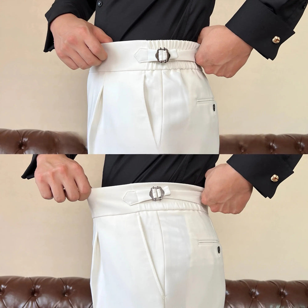 Cremefarbene italienische Herrenhose, stilvoll & komfortabel. Zeitlose Ganzjahresmode für Männer.