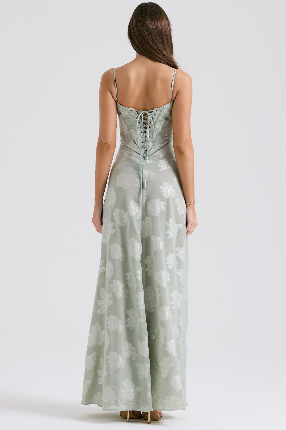 Atemberaubendes Spitzen-Maxikleid. Schimmerndes Damenkleid, perfekt als Hochzeitsgast oder für Partys.