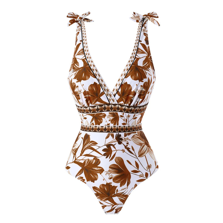 Modischer Damen Einteiler Bikini Badeanzug mit tiefem V-Ausschnitt für unvergesslichen Sommerurlaub.