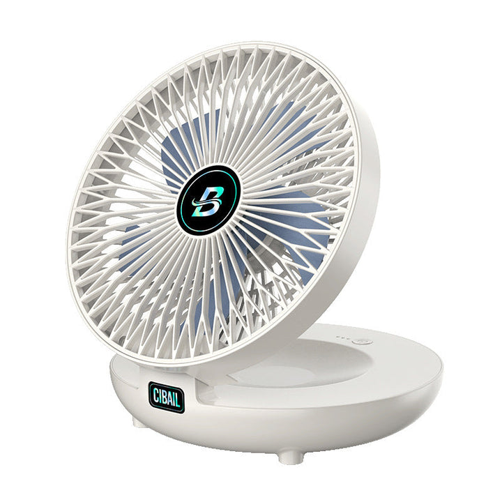 Sommerlicher, blauer Faltventilator mit USB-Anschluss. Tragbarer Mini-Ventilator für frische Brise im Büro & Zuhause.
