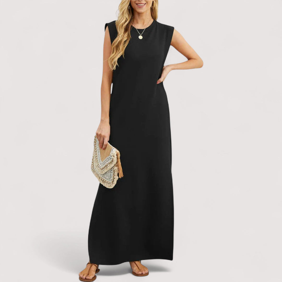 Lockeres Damen A-Linie Maxikleid, ärmellos, fließend & leicht. Elegantes Sommerkleid für Frauen.