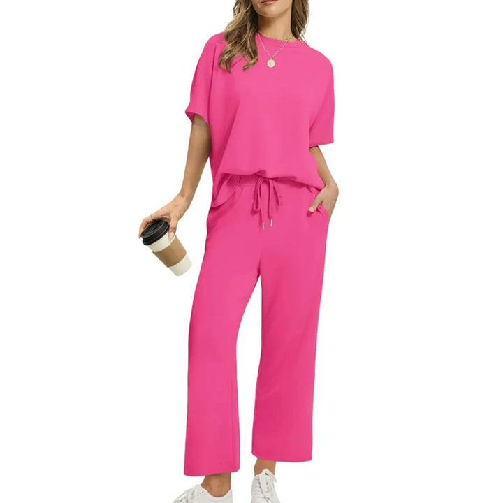 Elastisches Damen Zweiteiler Set: Locker geschnittenes Komfort-Oberteil & Damenhose für maximale Bequemlichkeit im Alltag.