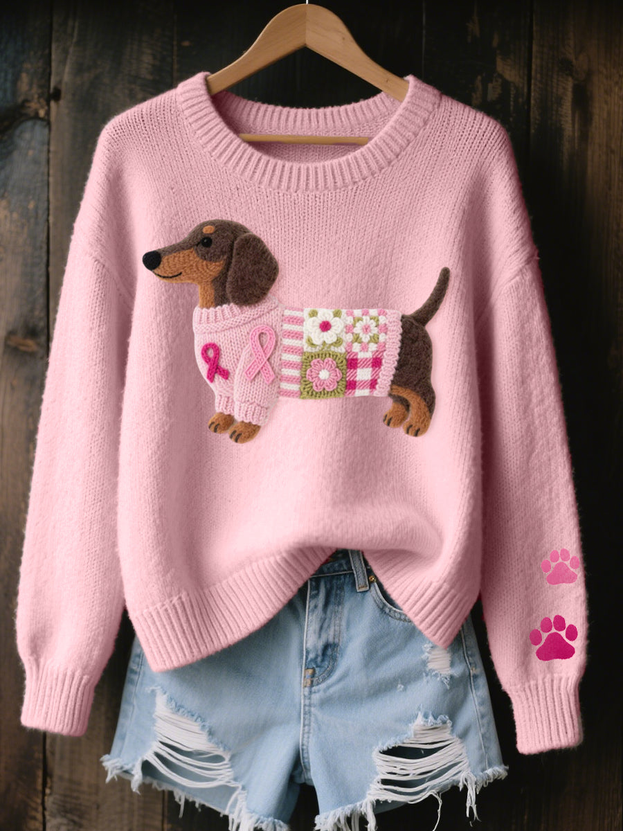 Damen Strickpullover mit süßem Dackelmotiv, ideal für Hundeliebhaberinnen. Bequemer Winterpullover für Freizeit.