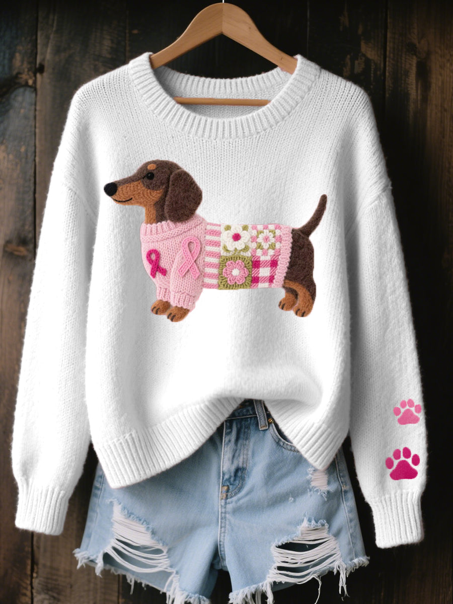 Stylischer Damen Pullover mit einzigartigem Dackel Design. Kuscheliger Strickpullover für Freizeit, bequem und warm.