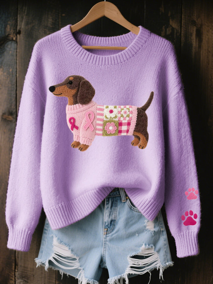 Damen Winterpullover mit niedlichem Dackelmotiv, eine tolle Geschenkidee für Tierliebhaber. Bequemer Freizeit-Strickpullover.
