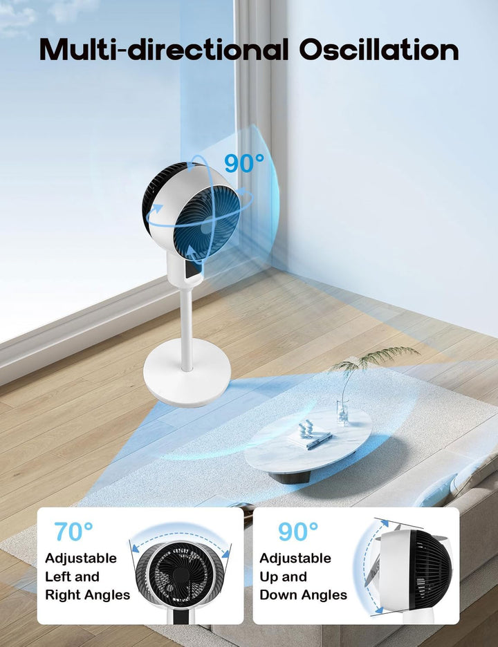 Standventilator mit 3D-Oszillation für optimale Luftzirkulation. Aerion Ventilator für frische Raumluft im Büro.