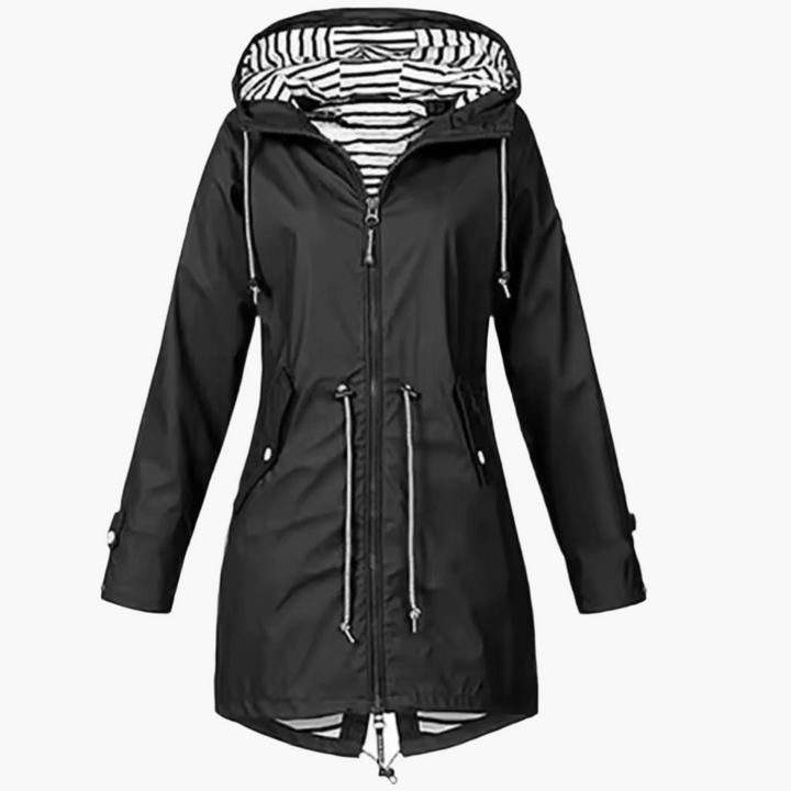 Stilvolle Damen Übergangsjacke mit Kapuze, perfekt für Frühling und Herbst, in modernem Design.