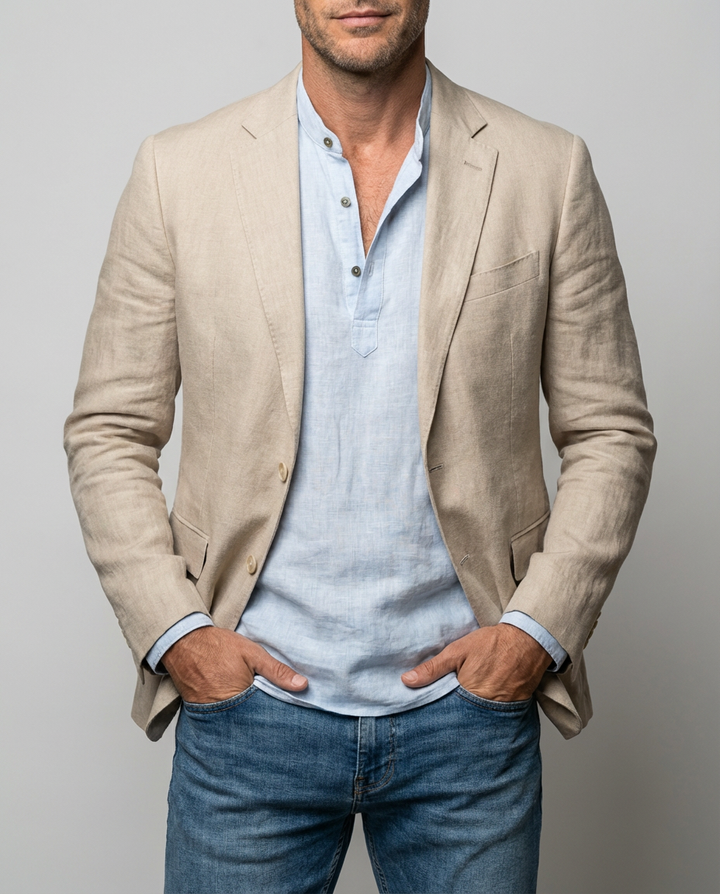 Hochwertiger Herren Blazer Frühling Sommer, einreihig, kombiniert Eleganz mit maximalem Tragekomfort.