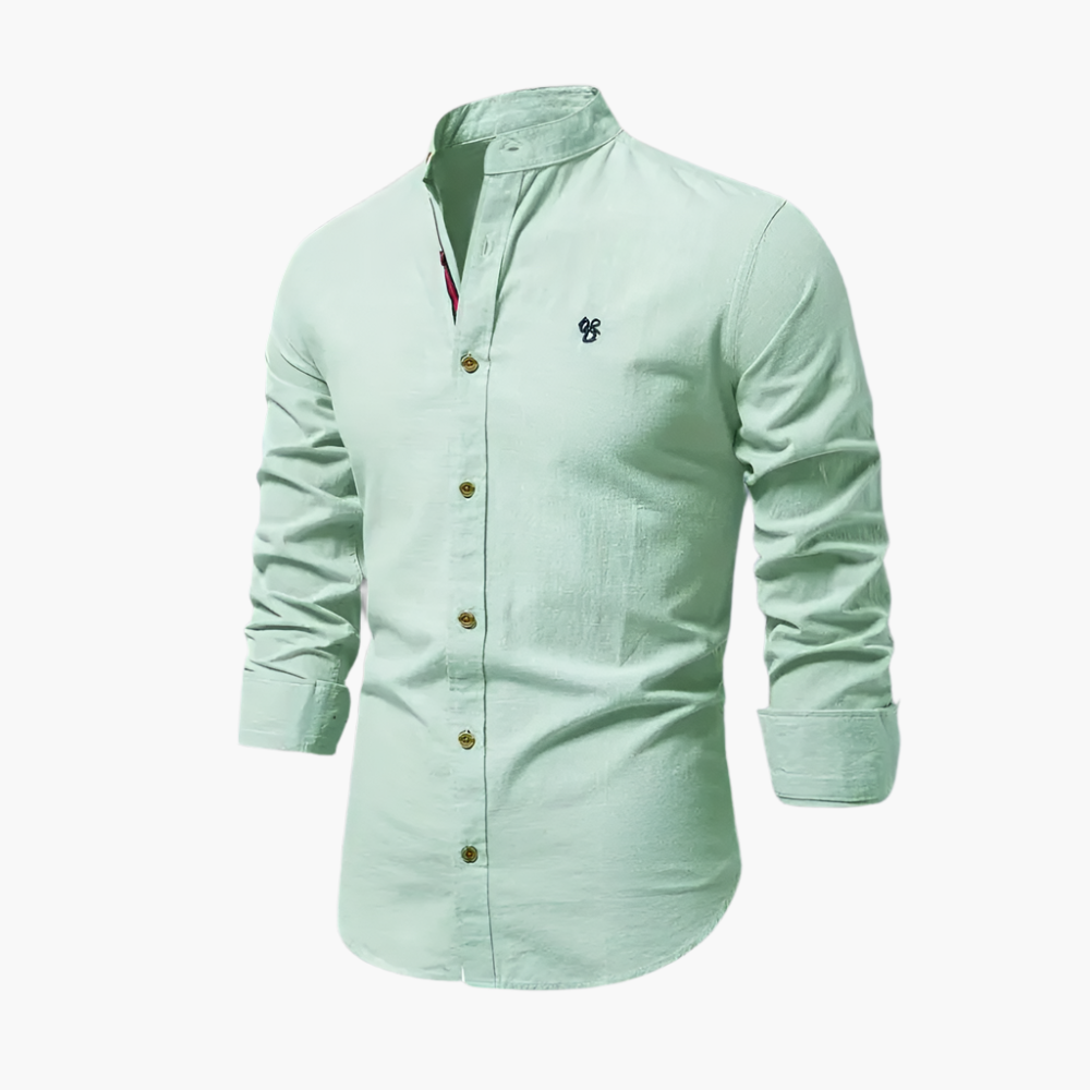 Modisches Herren Langarmhemd mit Stehkragen, perfekt für Business-Looks und gehobene Freizeit. Stilvoll.