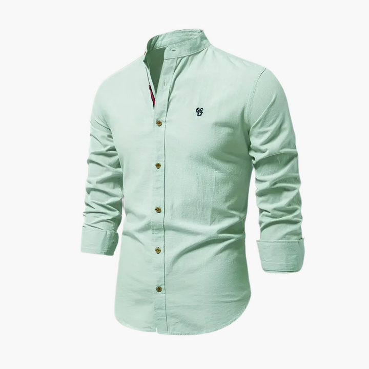 Modisches Herren Langarmhemd mit Stehkragen, perfekt für Business-Looks und gehobene Freizeit. Stilvoll.