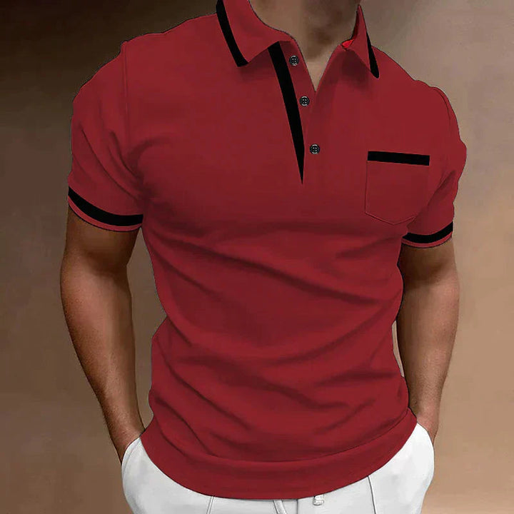 Stilvolles Herren Poloshirt mit V-Ausschnitt, modernes Design für Männermode im Sommer.