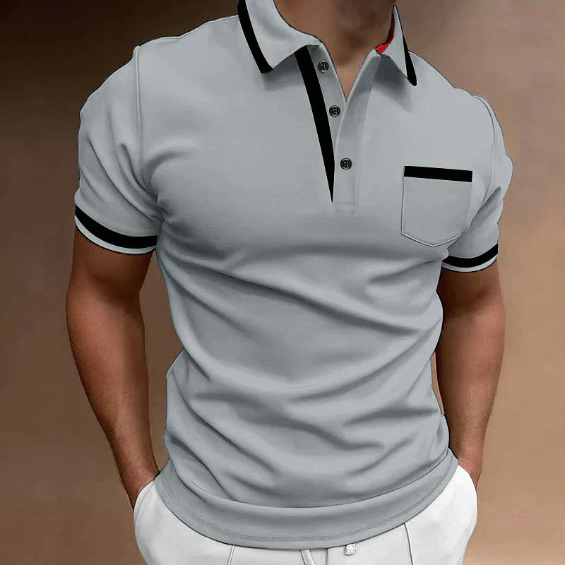 Klassisches Herren Poloshirt mit V-Ausschnitt & Kurzarm, atmungsaktiv für den Sommer.