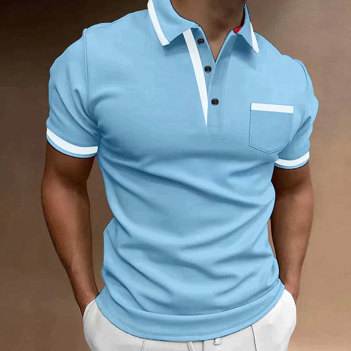 Modernes Herren Poloshirt mit V-Ausschnitt, Regular Fit, atmungsaktives Oberteil für Sommer.