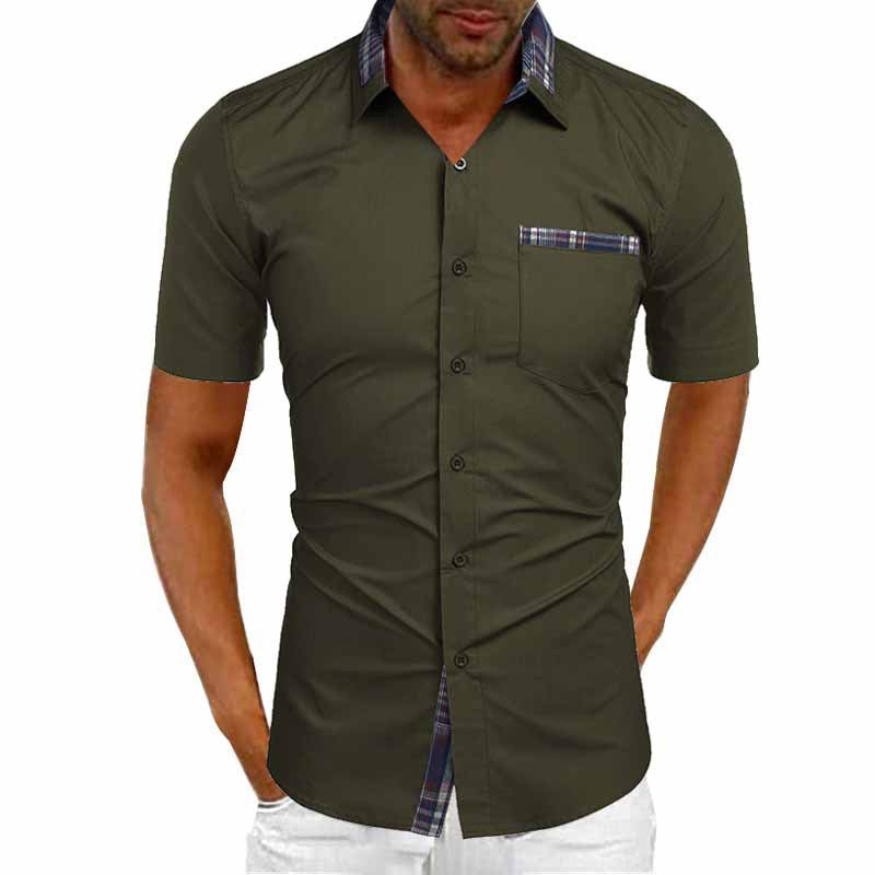 Detailaufnahme des eleganten Kurzarmhemds mit Kragen und Ärmelsaum. Zeitloser Business Casual Stil.