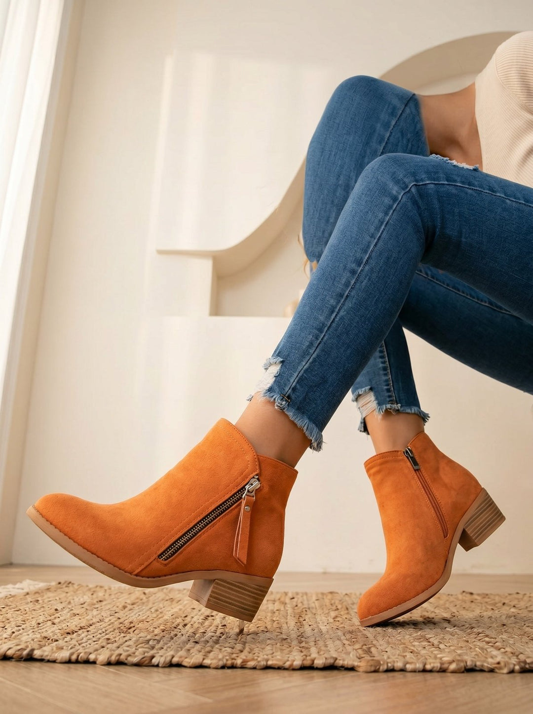 Komfortable Stiefeletten für Damen mit stabilen Blockabsätzen & Reißverschluss, für elegante Herbst-Outfits.