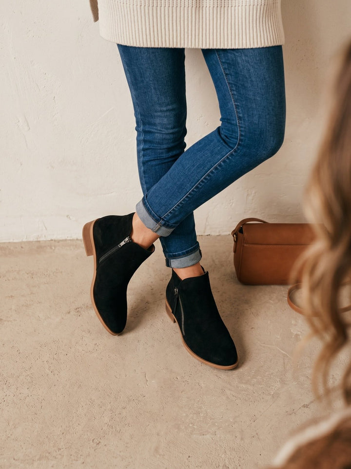 Vielseitige Casual Damen Stiefeletten mit Blockabsatz, Gummisohle und Reißverschluss für kühle Tage.
