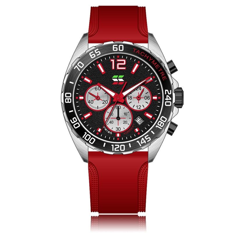 Moderner Herren Chronograph Quarzuhr, kombiniert mit Business-Accessoires für den eleganten Mann.