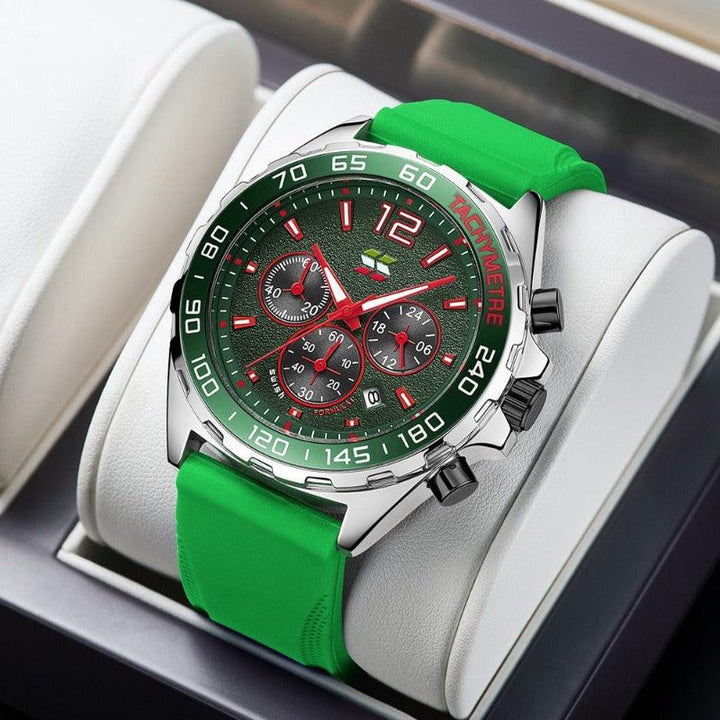 Herren Sport Chronograph Edelstahluhr als Geschenk präsentiert, ein zeitloses Modeaccessoire.