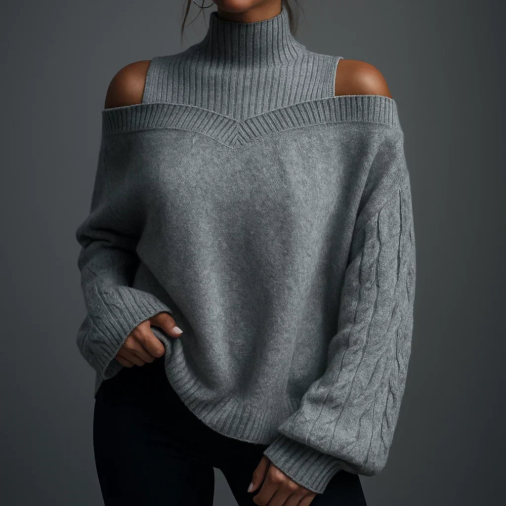 Damen-Oberteil mit Rollkragen und schulterfreiem Schnitt. Struktur-Design, bequem und stylisch für Freizeitlooks.